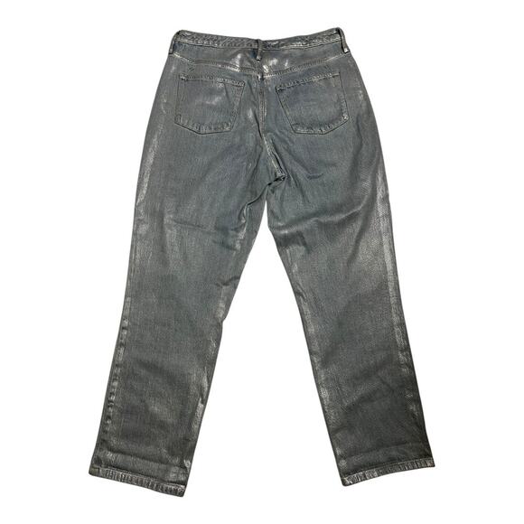 Mossimo High Rise Mom Jeans Distressed Blue Grunge Denim Womens 12 / 31 Waxed - Picture 4 of 4